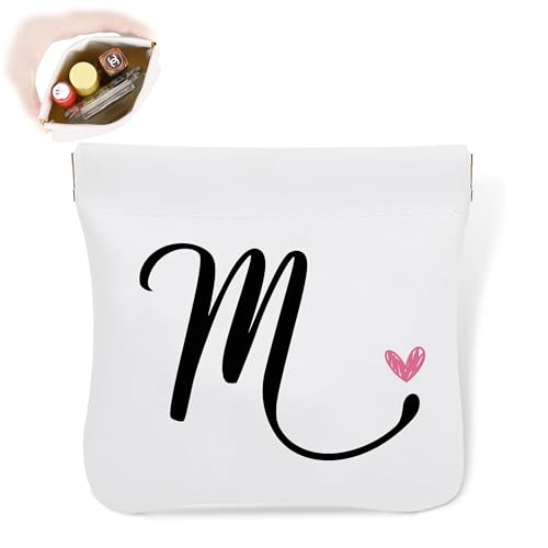 Initial M Kosmetiktasche, personalisierbar, wasserdicht, tragbar, kein Reißverschluss, selbstschließende Make-up-Tasche, Mini-Reiseaufbewahrung, Make-up-Tasche, Geschenk für Damen, Mädchen, Teenager von Senkiiv