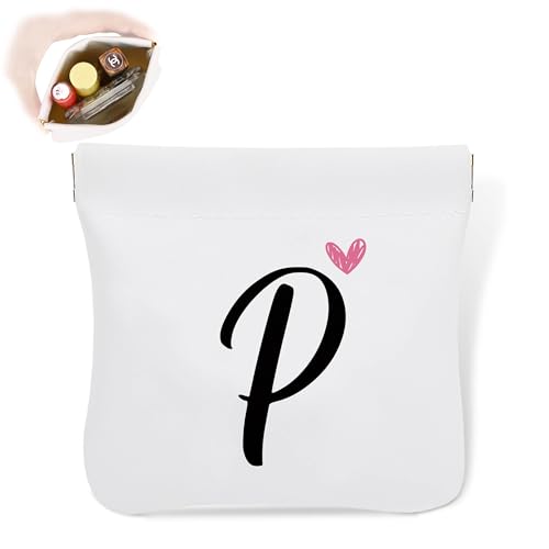 Initial P Kosmetiktasche, personalisierbar, wasserdicht, tragbar, kein Reißverschluss, selbstschließende Make-up-Tasche, Mini-Reiseaufbewahrung, Make-up-Tasche, Geschenk für Damen, Mädchen, Teenager von Senkiiv