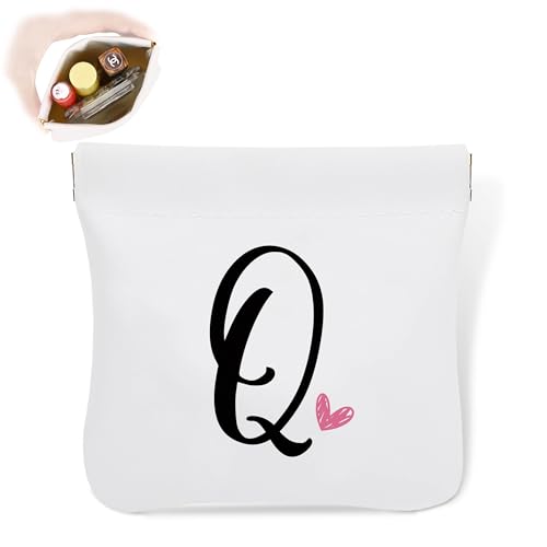 Initial Q Kosmetiktasche, personalisierbar, wasserdicht, tragbar, kein Reißverschluss, selbstschließende Make-up-Tasche, Mini-Reiseaufbewahrung, Make-up-Tasche, Geschenk für Damen, Mädchen, Teenager von Senkiiv