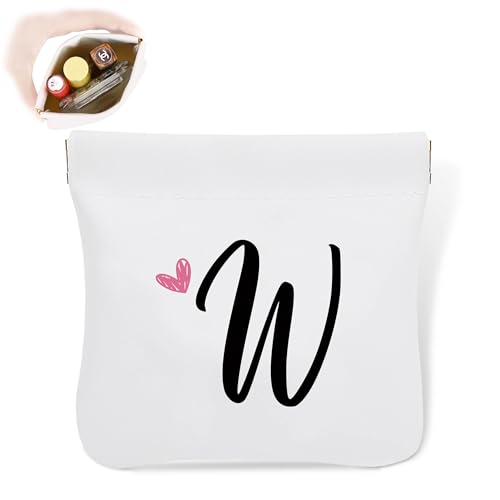 Initial W Kosmetiktasche, personalisierbar, wasserdicht, tragbar, kein Reißverschluss, selbstschließende Make-up-Tasche, Mini-Reiseaufbewahrung, Make-up-Tasche, Geschenk für Damen, Mädchen, Teenager von Senkiiv