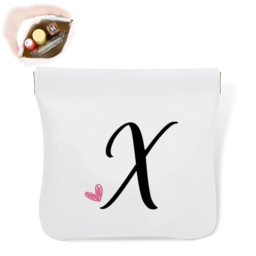 Initial X Kosmetiktasche, personalisierbar, wasserdicht, tragbar, kein Reißverschluss, selbstschließende Make-up-Tasche, Mini-Reiseaufbewahrung, Make-up-Tasche, Geschenk für Damen, Mädchen, Teenager von Senkiiv