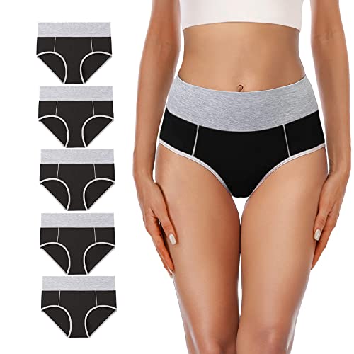 Senllori Unterhosen Damen Hohe Taille Baumwolle Unterwäsche Taillenslip Frauen Slips Schwarz Größe L von Senllori