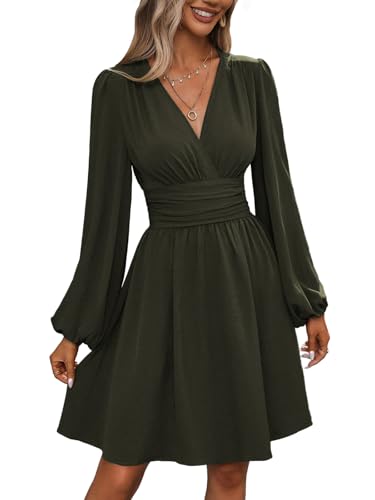 Kleid Damen Langarm Winterkleid V-Ausschnitt Casual A-Linie Kleider Strand Mini Freizeitkleid Armeegrün XL Kleid Damen Langarm Winterkleid V-Ausschnitt Casual A-Linie Kleider Strand Mini Freizeitkleid Armeegrün XL von Senlycat