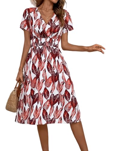 Senlycat Damen Kleid Sommer Elegant Strandkleid Blumenkleid Kurze ärmel V-Ausschnitt Hohe Taille Casual Langes Kleid 08Weinrot S Senlycat Damen Kleid Sommer Elegant Strandkleid Blumenkleid Kurze ärmel V-Ausschnitt Hohe Taille Casual Langes Kleid 08Weinrot S von Senlycat