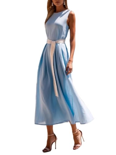 Senlycat Damen Lange Sommerkleid Ärmelloses Maxikleid Strandkleid Holidy Kleid Hohe Taille Elegant Casualkleid Blau M von Senlycat