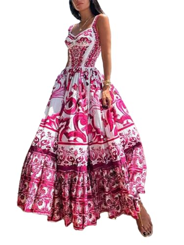 Senlycat Damen Sommerkleid langes Blumenkleid Ärmellos Freizeitkleid Elegant Kleid Casual Böhmisch Hohe Maxikleid Strandkleider Urlaub Rosa XL von Senlycat