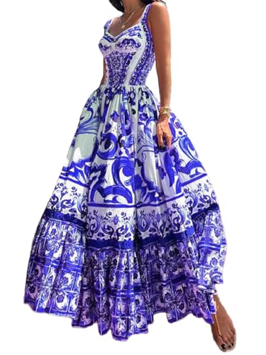 Senlycat Damen Sommerkleid langes Blumenkleid Ärmellos Freizeitkleid Elegant Kleid Casual Böhmisch Hohe Maxikleid Strandkleider Urlaub Violett M von Senlycat