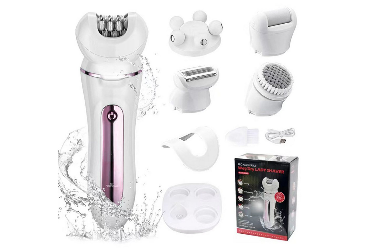 Senmudi Epilierer Damen für Haarentfernung, 5-in-1 Elektrischer Rasierer Frauen mit usb, Aufsätze: 9 St., Epilierer mit schwenkbarem Kopf,Wet & Dry mit 5 Extras,schmerzfrei, USB-Aufladung & kabellos für Beine,Körper,Gesicht, Beine und Arme,Rosa von Senmudi