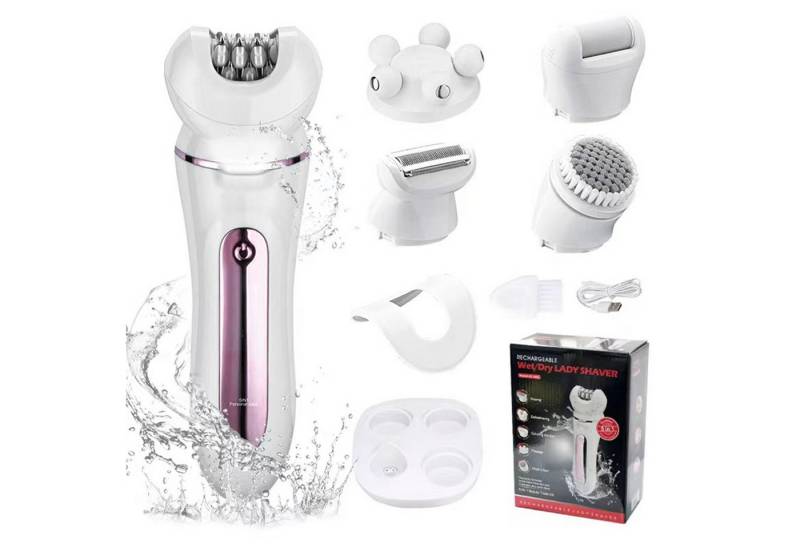 Senmudi Epilierer Damen für Haarentfernung, 5-in-1 Elektrischer Rasierer Frauen mit usb, Aufsätze: 9 St., Epilierer mit schwenkbarem Kopf,Wet & Dry mit 5 Extras,schmerzfrei, USB-Aufladung & kabellos für Beine,Körper,Gesicht, Beine und Arme,Rosa von Senmudi