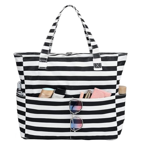 Senmudi Große Strandtasche, Schwimmbadtasche Damen mit Reißverschluss,Umhängetasche Handtasche, Badetasche Damen XXL Familie, Beach Bag Tote Bag für Strand Reisen Pool Fitnessstudio von Senmudi