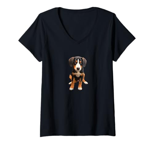 Damen Niedliches Sennenhund Welpen T-Shirt mit V-Ausschnitt Damen Niedliches Sennenhund Welpen T-Shirt mit V-Ausschnitt von Sennenhunde