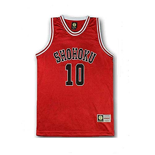 Herren Rot 10th Basketball Trikot Sakuragi Hanamichi Cosplay Top, Rot/Ausflug, einfarbig (Getaway Solids), L von FLOORSOUTH