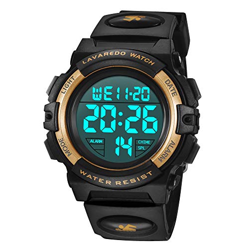 BEN NEVIS Digital Uhren für Kinder Jungen - 50 M Wasserdicht Sports Outdoor Digitaluhr Kinder Silikon Armbanduhr mit Wecker/Stoppuhr/LED-Licht/Stoßfest/Datum,Kindergröße Gold von BEN NEVIS