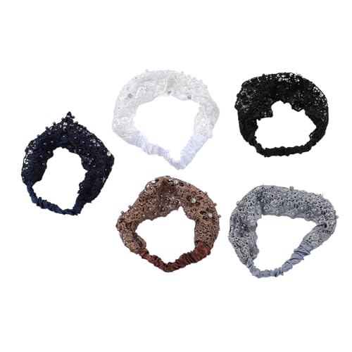 Spitzen -elastische Stirnbänder 5pcs breites Blumenkopfschreibstand Perlenverkleidung eleganter Haarzubehör für Frauen von Senrusa