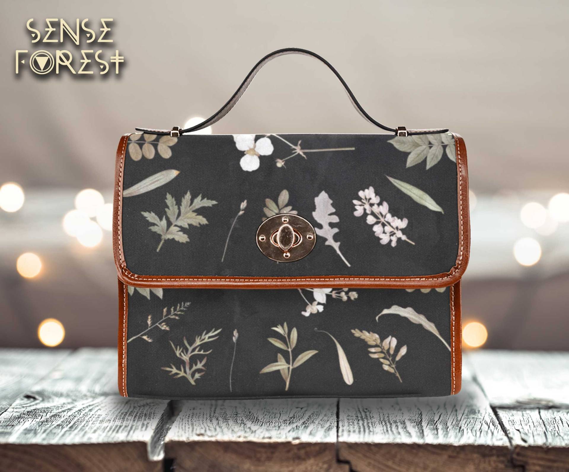 Cottagecore Getrocknete Blume Canvas Umhängetasche, Süßer Kräuterkundler Gekreuzter Körperbeutel, Vegane Lederbandhandtasche Goth-Tasche von SenseForest