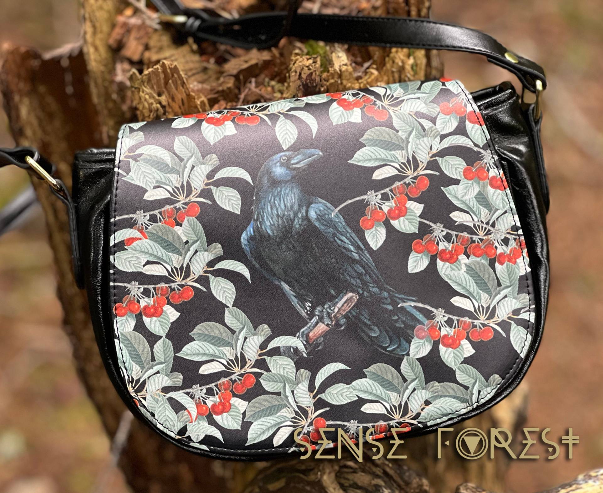 Darkcore Hexe Crow Satteltasche, Umhängetasche, Wald Süßes Vegan Leder Umhängetasche Gothic, Raven Geldbörse Boho Hippies Geschenk von SenseForest