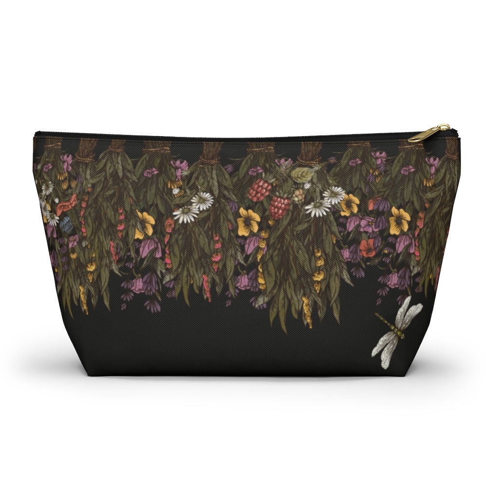 Getrocknete Blumen Tasche, Cottagecore Federmäppchen, Hexe Make-Up Große Flache Tasche Reise Veranstalter, Witchy Reißverschluss Beutel von SenseForest