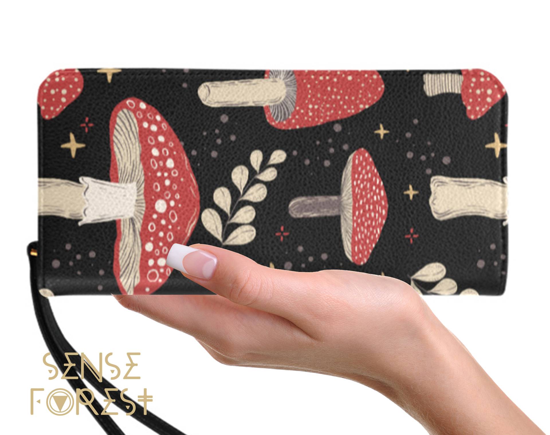 Süße Amanita Magie Pilz Clutch Geldbörse, Kawaii Witchy Goth Geldbörse Vegan Pu Leder Boho Frauen Brieftasche Organisator Lange von SenseForest