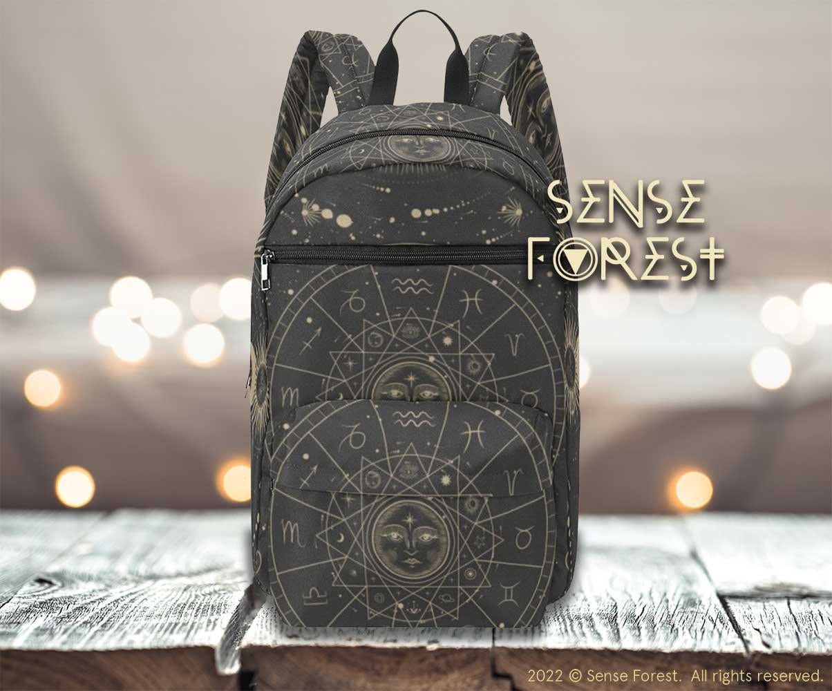 sternzeichen Constellation Wicca Rucksack, Schwarzer Hexen-Rucksack, Wasserdichter Nylon, Laptopträger Gepolsterte Schulbuchtasche, Wunderlicher von SenseForest