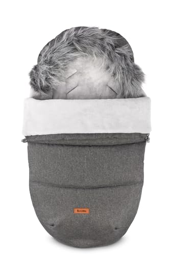 SENSILLO - Fußsack Kinderwagen Winter - Fußsack Babywanne, Buggy und Schlitten - Warm, mit Reißverschluss, Zugkordel, Kunstfell, Vlies, Außenstoff Wasserabweisend - 100x50 cm - Graphit von Sensillo