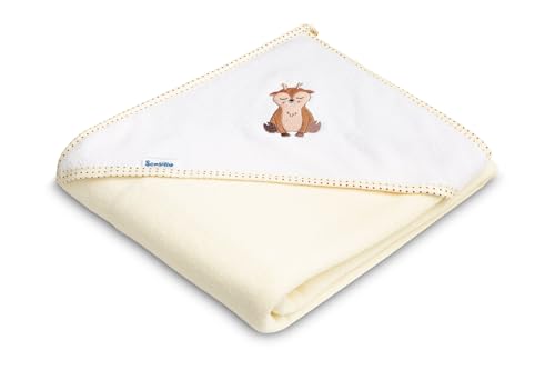 Sensillo Baby-Handtuch mit Kapuze 100x100cm - Weicher und saugfähiger Baby-Bademantel - 95% Baumwolle, 5% Polyester - Absorbiert Feuchtigkeit - Charmantes Design - Beige Hirsche von Sensillo