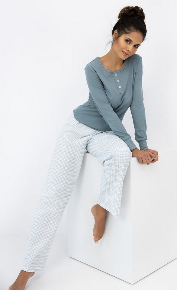 Sensis Schlafanzug lang, Pyjama Damen, Hose kariert von Sensis
