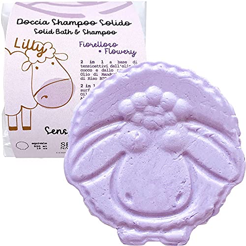 Festes Duschshampoo für Kinder von Fiorelloso – LILLY – mit Kokosnussöl, Mandelöl, BIO-Reisstärke und Vitamin E – spendet der Haut Feuchtigkeit und entwirrt das Haar – entsprechend 650 ml von Senso Naturale