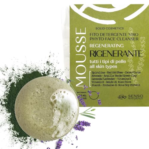 REGENERIERENDER Reinigungs- und Make-up-Entferner Gesichtsmousse - strafft, festigt müde Haut, normale, Mischhaut - Spirulina, grüne Tonerde, Karite, Lavendel, Vitamin E - konzentriert und vegan von Senso Naturale