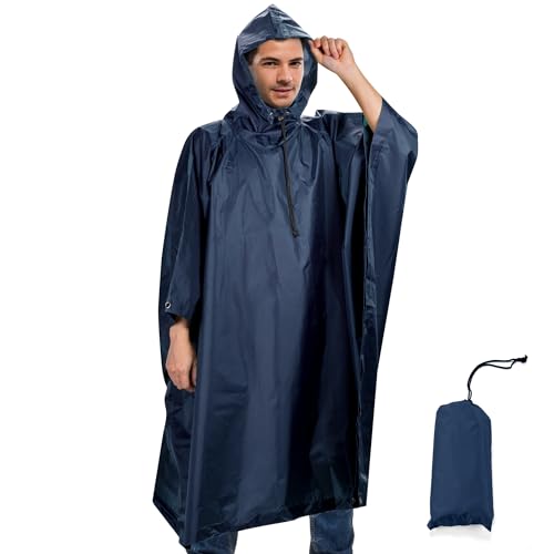 Sensong Regenponcho Wasserdicht Regencape mit Kapuze Multifunktionales Regenmantel Wiederverwendbar Regenkleidung Faltbare Ripstop Damen Herren für Wandern Camping Angeln Täglichen Gebrauch Blau von Senmortar