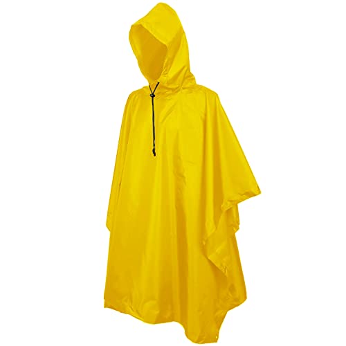 Regenponcho Wasserdicht Regencape mit Kapuze Multifunktionales Regenmantel Wiederverwendbar Regenkleidung Faltbare Ripstop Damen Herren für Wandern Camping Angeln Täglichen Gebrauch Gelb von Sensong