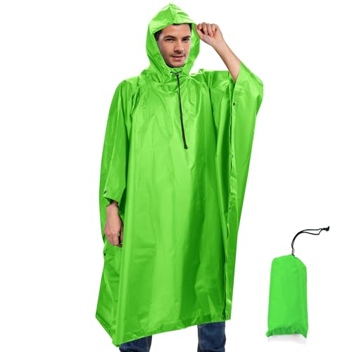 Sensong Regenponcho Wasserdicht Regencape mit Kapuze Multifunktionales Regenmantel Wiederverwendbar Regenkleidung Faltbare Ripstop Damen Herren für Wandern Camping Angeln Täglichen Gebrauch Grasgrün von Sensong