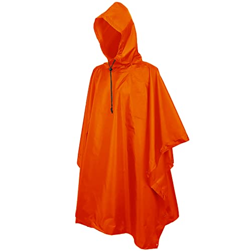 Regenponcho Wasserdicht Regencape mit Kapuze Multifunktionales Regenmantel Wiederverwendbar Regenkleidung Faltbare Ripstop Damen Herren für Wandern Camping Angeln Täglichen Gebrauch Orange von Sensong