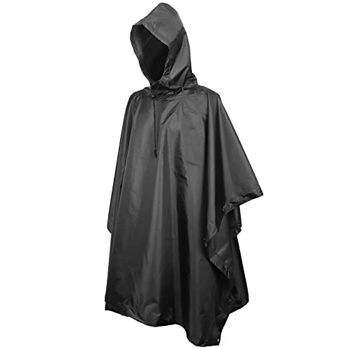 Regenponcho Wasserdicht Regencape mit Kapuze Multifunktionales Regenmantel Wiederverwendbar Regenkleidung Faltbare Ripstop Damen Herren für Wandern Camping Angeln Täglichen Gebrauch Schwarz Dunkel von Sensong