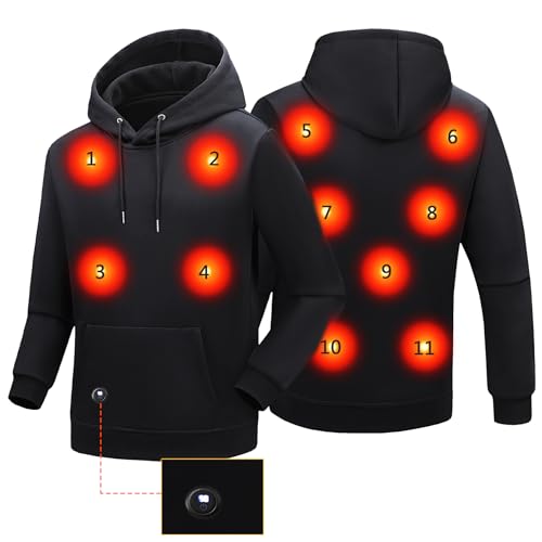 Beheizbare Hoodie für Herren Damen Elektrische Jacke Beheizte Heizweste Kapuzenpullover Sweatshirt 11 Heizzonen mit Kapuze Winter Warm (DE/NL/SE/PL, Alphanumerisch, M, Regular, Regular, Schwarz) von Sentasi