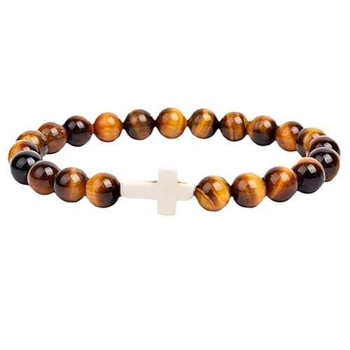 Senteen Armband Damen, 4 Stück 8mm Armband Natursteine Frau Perlenarmband Armband mit Natürlichen Edelsteinen Armbänder Damen Perlen Heilsteine Teenager Mädchen Geschenke für Frauen mit Kreuz von Senteen