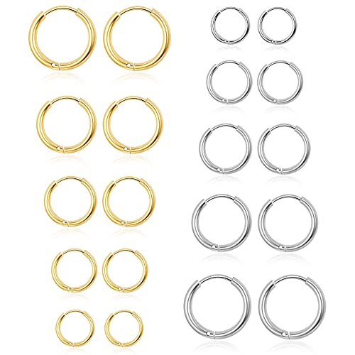 10 Paar Creolen für Frauen Silber Gold Creolen Kleine Set Hypoallergen Ohrringe für Frauen Mädchen (8MM-16MM) von Senteria
