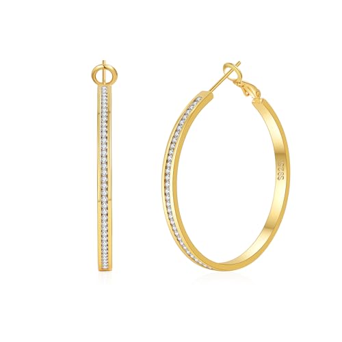 SENTERIA 14K Creolen Gold Damen Hypoallergene Funkelnde Strass Creolen Leichte Ohrringe Gold Groß mit kubischem Zirkonia 30MM von Senteria