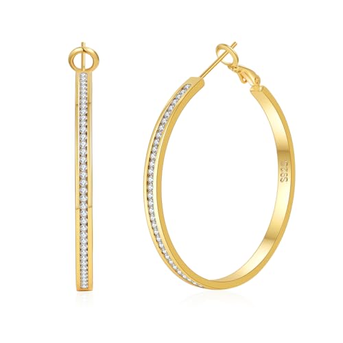 SENTERIA 14K Creolen Gold Damen Hypoallergene Funkelnde Strass Creolen Leichte Ohrringe Gold Groß mit kubischem Zirkonia 40MM von Senteria