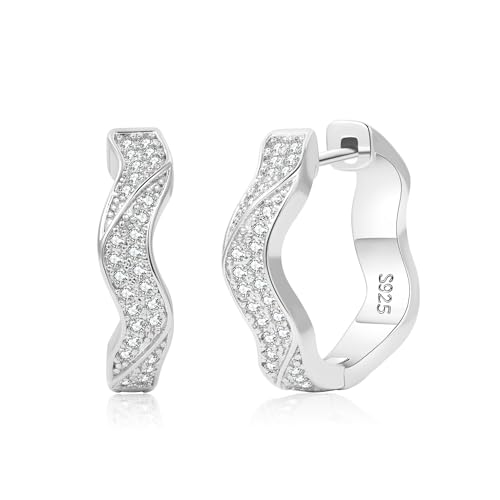 SENTERIA Creolen Silber 925 Damen, Hypoallergene Creolen klein mit Strass Leichtgewicht Kubik Zirkonia Twisted Ohrringe Silber 925 20MM von Senteria