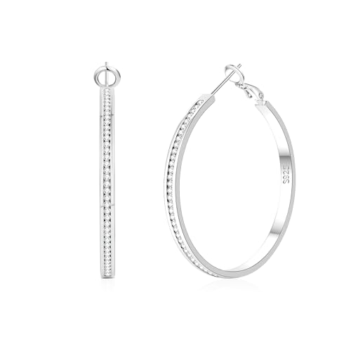 SENTERIA Creolen Silber 925 Damen Hypoallergene Funkelnde Silber Strass Creolen Leichte Ohrringe Silber Groß mit Kubischem Zirkonia 30MM von Senteria