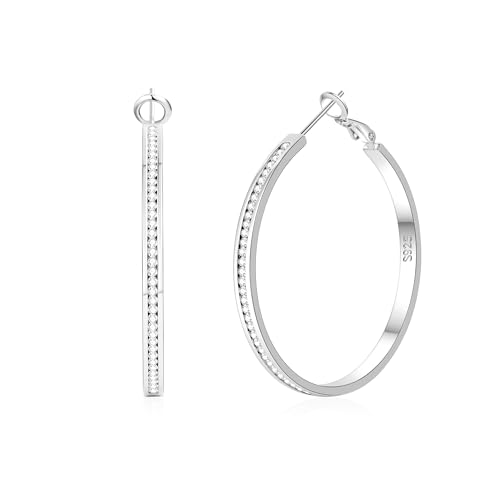 SENTERIA Creolen Silber 925 Damen Hypoallergene Funkelnde Silber Strass Creolen Leichte Ohrringe Silber Groß mit Kubischem Zirkonia 40MM von Senteria