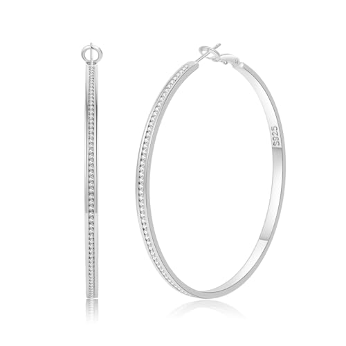 SENTERIA Creolen Silber 925 Damen Hypoallergene Funkelnde Silber Strass Creolen Leichte Ohrringe Silber Groß mit Kubischem Zirkonia 60MM von Senteria