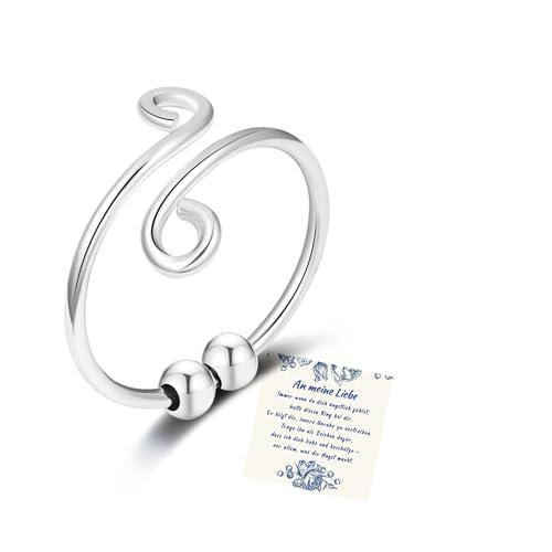 Senteria Anxiety Ring für Damen 925 Sterling Silber Fidget Ring für Angst Damen verstellbare offene Rings mit Spinner Perlen Stress Relief Daumen Rings Geschenke für Männer von Senteria
