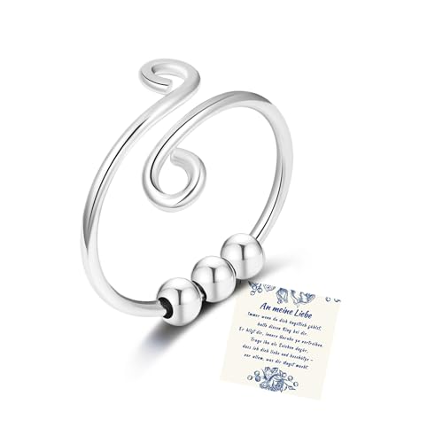 Senteria Anxiety Ring für Damen 925 Sterling Silber Fidget Ring für Angst Damen verstellbare offene Rings mit Spinner Perlen Stress Relief Daumen Rings Geschenke für Männer von Senteria