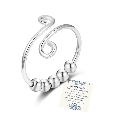 Senteria Anxiety Ring für Damen 925 Sterling Silber Fidget Ring für Angst Damen verstellbare offene Rings mit Spinner Perlen Stress Relief Daumen Rings Geschenke für Männer von Senteria