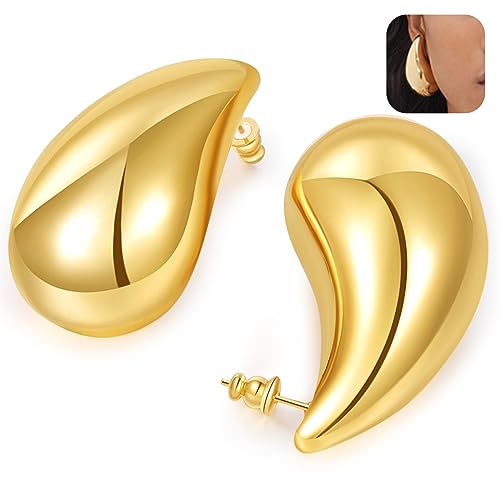 Senteria Ohrring Klobige Gold Creolen Leichte 14 Karat Vergoldete Wassertropfen Tropfen Ohrringe Hypoallergene Gold Creolen für Damen von Senteria
