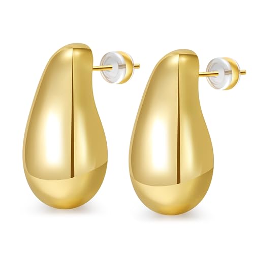 Senteria Chunky Gold Hoop Ohrringe für Frauen Leichte Goldohrringe für Frauen Hypoallergene Gold-Steckohrringe für Frauen Tropfenohrringe in Tränenform von Senteria