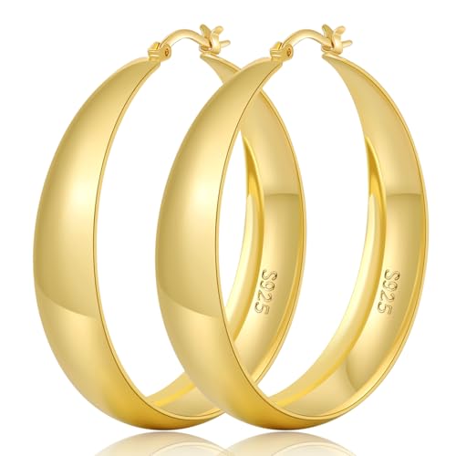 Senteria Creolen Gold Groß Hypoallergen 14K Vergoldete Ohrringe Gold Creolen Leichte Dick Ohrringe Damen 40mm von Senteria