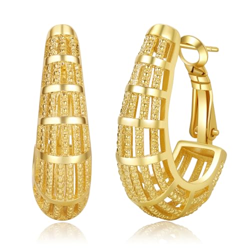 Senteria Creolen Gold für Damen 14 Karat Vergoldete Creolen Leichte Klobige Ohrringe Gold Creolen Hypoallergen Gold Creolen für Damen 30MM von Senteria