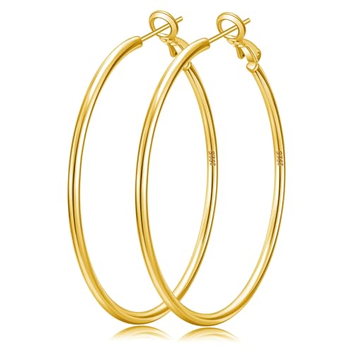 Senteria Creolen Gold für Damen Hypoallergen Ohrringe Creolen Gold Groß Leichte Dünne Gold Ohrringe Damen Mädchen 50MM von Senteria